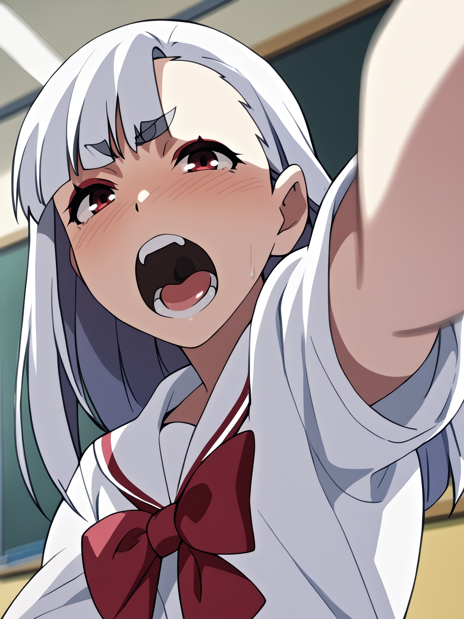 <lora:happy_tentacle-ibaraki-v0.1-000025:0.9>, ht_ibaraki, makeup, blush school uniform, classroom , 1girl, solo, portrait , , screaming , , looking at viewer , , from below , score_9, score_8_up, score_7_up, score_6_up, score_5_up, score_4_up