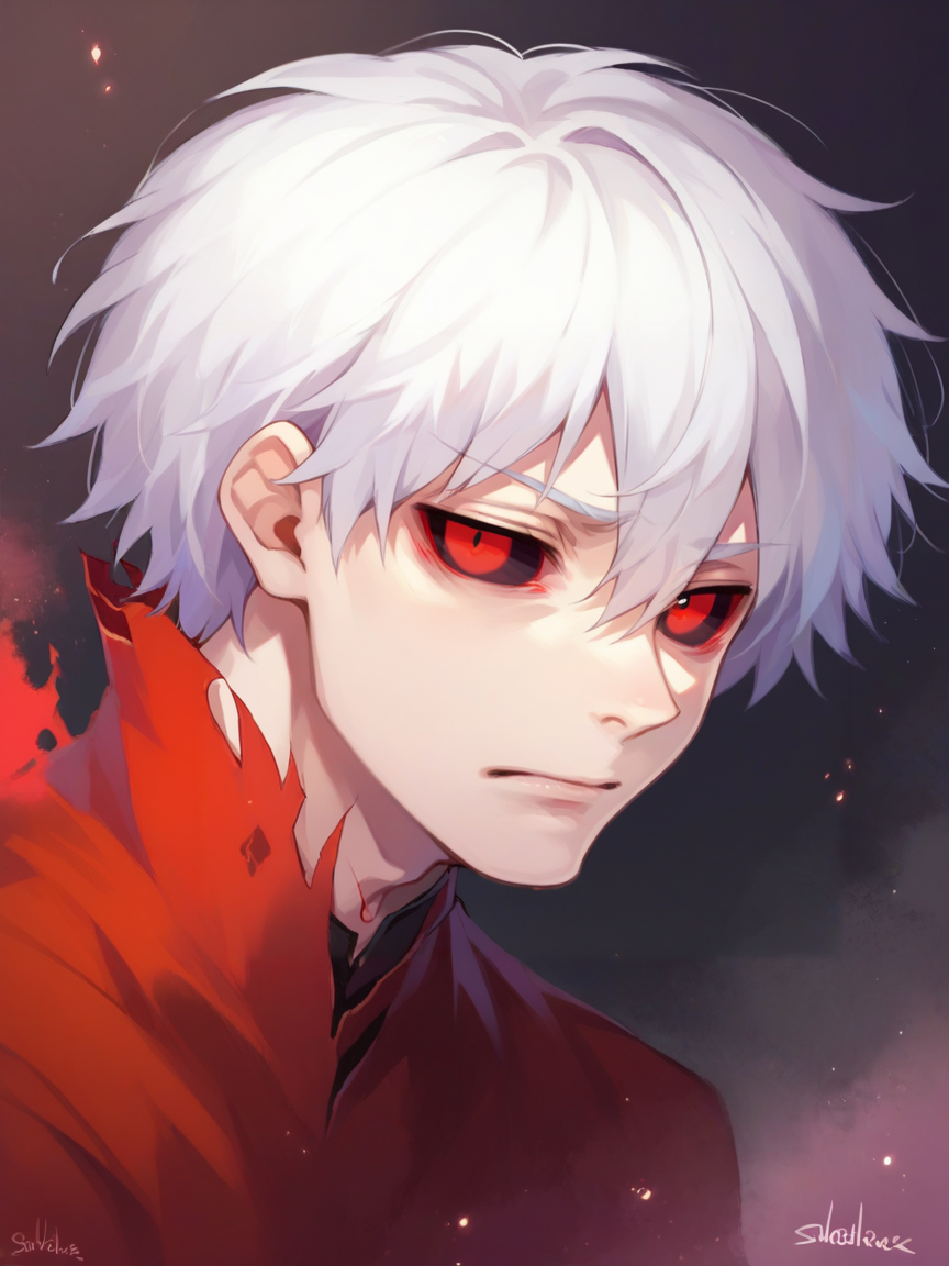 score_9, score_8_up, score_7_up, score_6_up,  <lora:1sh1d4XLP:1> (1sh1d4:1), 1boy, solo, soft focus, white hair, colored sclera, red eyes,