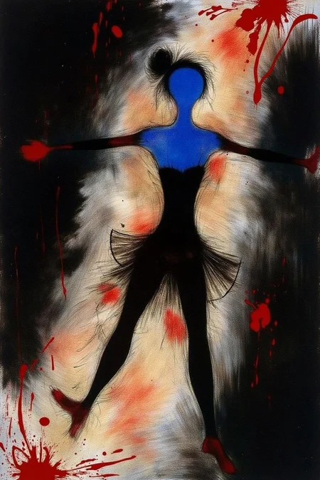 paulklee1 painting. Chenu1. chenu1 illustration.
A dancer in a dynamic pose, wearing a minimalist black outfit. Her body is illuminated with a blend of blue and warm tones, contrasting against a chaotic and abstract background of bold, sweeping strokes in black, white, and deep red. Red splatters and sharp, curving lines add energy and tension to the composition, creating a balance between elegance and raw, expressive movement. <lora:paulklee1_cap_d8a4e6:1.0><lora:839200815664283968:0>