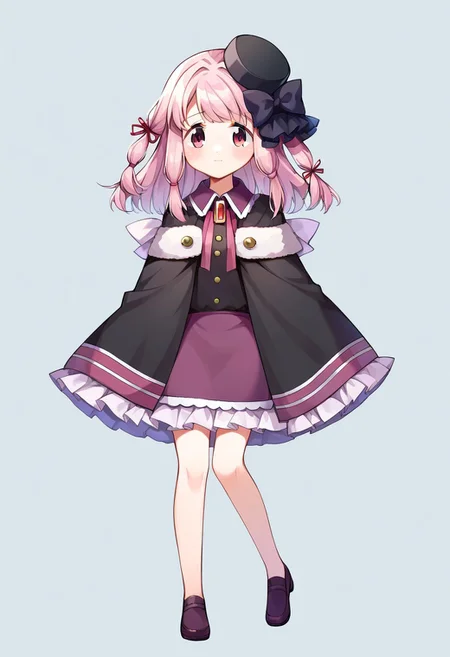 score_9, score_8, score_7, source_anime, tamaki ui, magical girl, hat, bow, closed mouth, full body, :d, hair ribbon, braid, frilled skirt, skirt