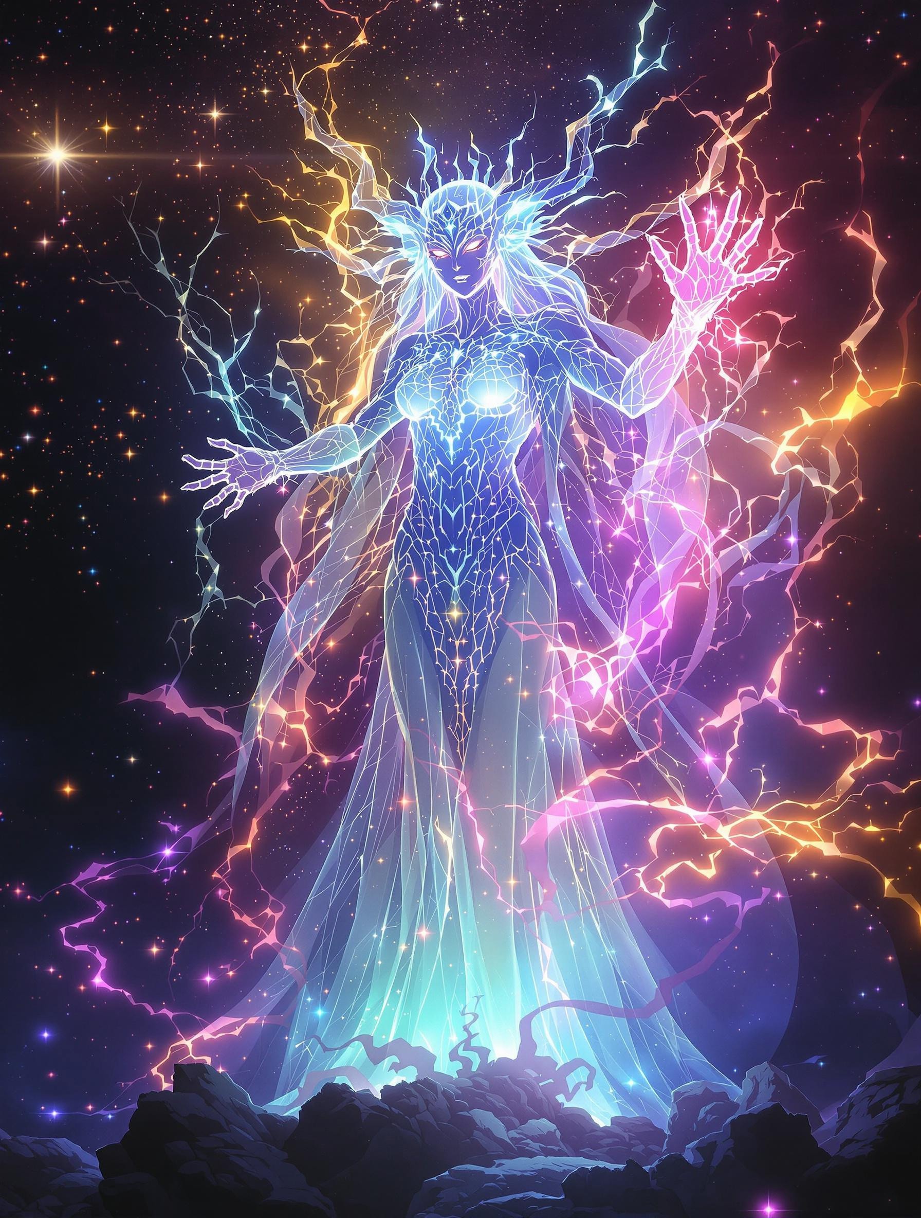 7 bioluminescence translucent entities they are,
A Bioluminescence translucent Hydrogen God - H (Atomic number 1)
A Bioluminescence translucent Helium Goddess- He (Atomic number 2)
A Bioluminescence translucent Lithium God - Li (Atomic number 3)
A Bioluminescence translucent Beryllium Goddess- Be (Atomic number 4)
A Bioluminescence translucent Boron elf - B (Atomic number 5)
A Bioluminescence translucent Carbon/humanoid - C (Atomic number 6)
A bioluminescence translucent Nitrogen/demon - N (Atomic number 7)
Oxygen - O (Atomic number 8)
Masterpiece, 32k, 16k, 8k,