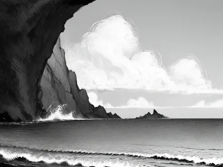 score_9, score_8_up, score_7_up, score_6_up, score_5_up, <lora:NxhqtXLP:1> nxhqt, monochrome, greyscale, ocean