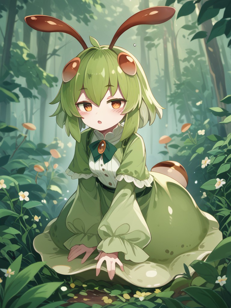 (expressive eyes), (Masterpiece), 1girl, (yonaga san artstyle), giant slug, antennae, slug body, (score_9, score_8_up, score_7_up), <lora:V5.1_retrain:1.0>