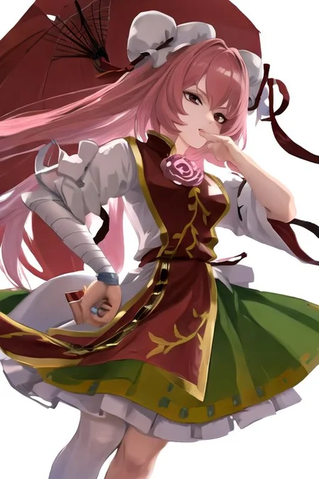 solo_focus, 1girl, ((white background, simple background)):2, (((masterpiece))), ((best quality)), ((ultra-detailed)), high resolution, absurdres, highres, ultra-detailed 8k unity wallpaper, 
ibaraki kasen,