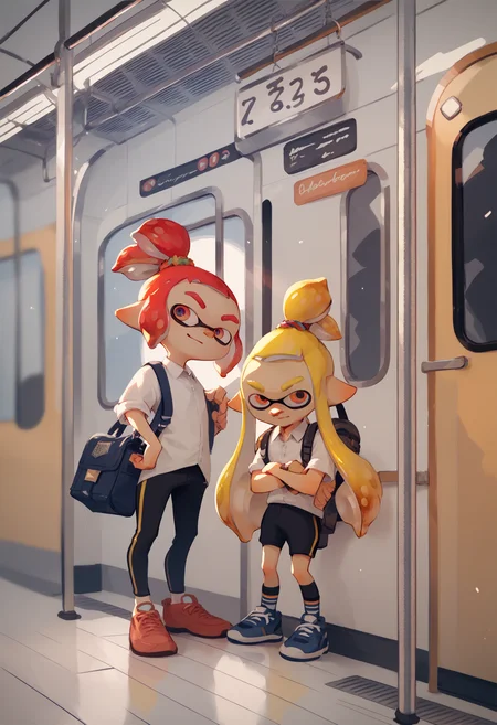 score_9, score_8_up, score_7_up, score_6_up, score_5_up, score_4_up, inkling commuting on subway, messenger bag <lora:SplatoonXLLocon:1>