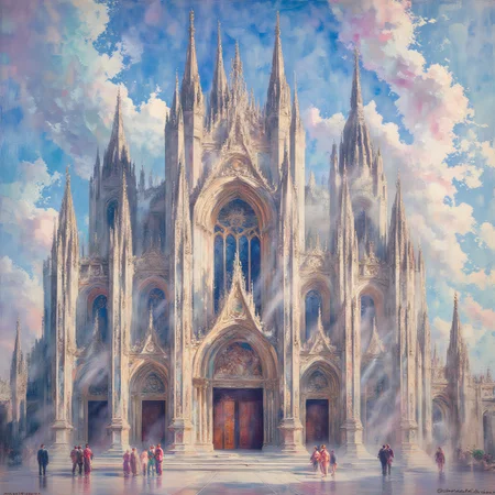 Claude Monet, Rouen Cathedral,
The image shows the facade of a grand cathedral, bathed in soft light. The intricate stonework is depicted with dappled brushstrokes, capturing the play of light and shadow on the building.
cathedral, facade, stonework, light, shadow, dappled brushstrokes, grand, architecture
