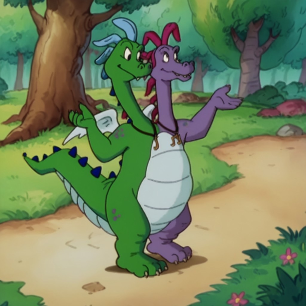 score_9, score_8_up, score_7_up, score_6_up, score_5_up, score_4_up, source_furry, zak&wheeziedt, semi-anthro, dragon, wings, jewelry, necklace, dancing, forest