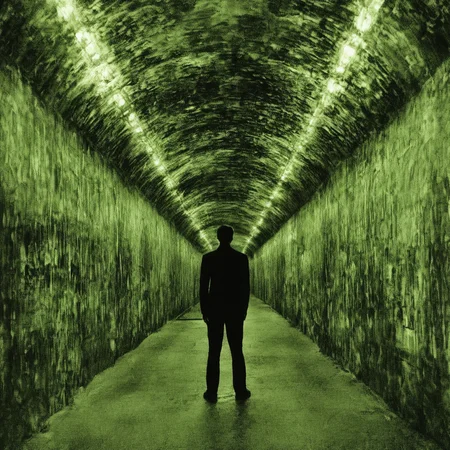 <lora:SDXL_matrix_Sa_May-V6:1> matrix a man at the tunel