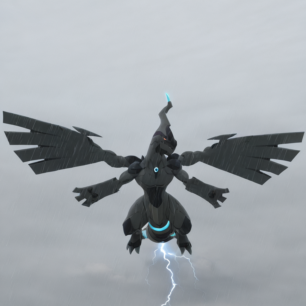 sfw, masterpiece, best quality,absurderes,photo,realistic,cinematic,source_photo,DLSR,full body,pokemon \(creature\), zekrom,flying,clouds,lightning,rain <lora:Reallustrious_Beta:1>
