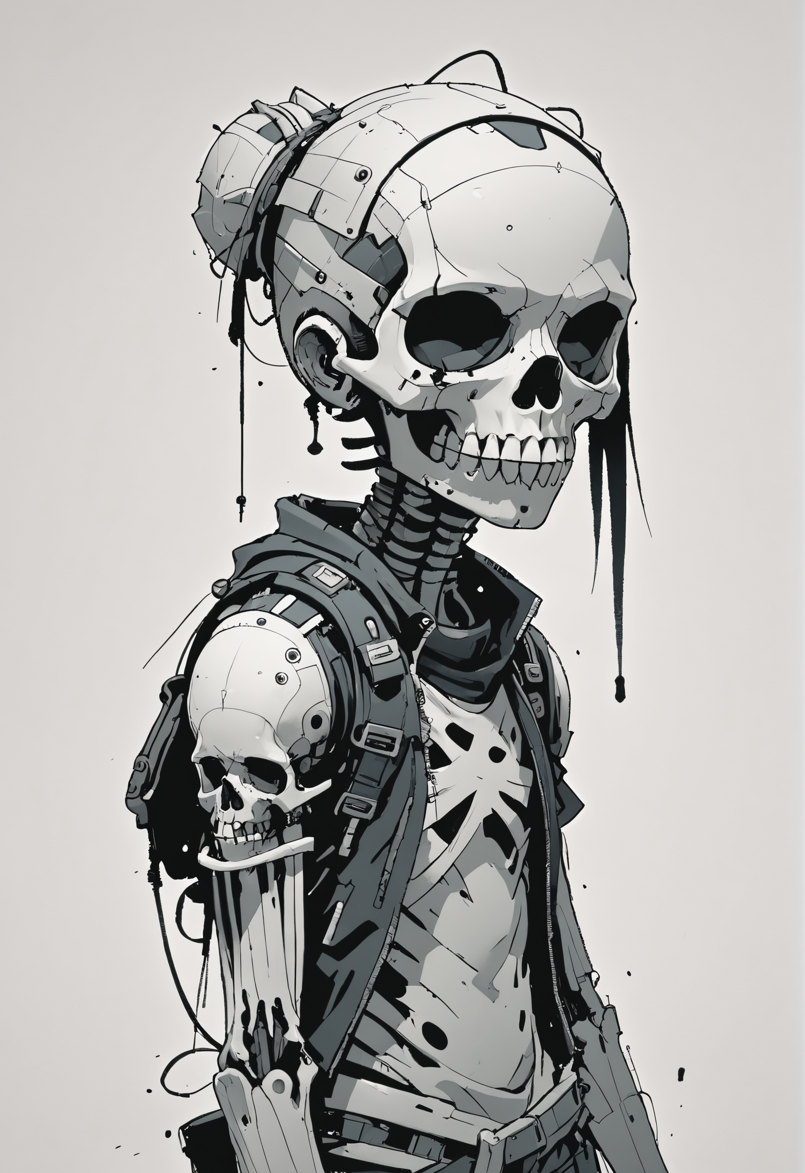 motion lines, negative space,character,cybergoth aesthetic anime pfp, Ashley Wood, Jamie Hewlett,Sergio Toppi,Christopher Wool,Expressive Ink Dynamics,grin skull,, <lora:add-detail-xl:1>  <lora:lazy:1> <lora:sss:1>