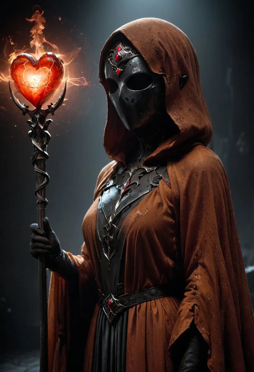 AtomicHeartTwinsCosplay in absolute darkness, profoundly no light, holding black-pink heart shaped orbstaff,
pointed hat, translucent skin, Describe the captivating scene captured in the vintage photograph featuring a Bedouin artist skillfully swallowing a massive sword in the style of Final Fantasy, amidst a mesmerized audience. Provide details about the artist's attire, the sword's intricate design, and the expressions of the onlookers as they witness this extraordinary performance., amazing quality, masterpiece, best quality, hyper detailed, ultra detailed, UHD, perfect anatomy, portrait, dof, hyper-realism, majestic, awesome, inspiring, closeup, an weathered outworn old Fantasy cape, smooth, Closeup, by Dring, rust paint peelz, atmospheric haze, cinamatic composition, soft shadows, national geographic style