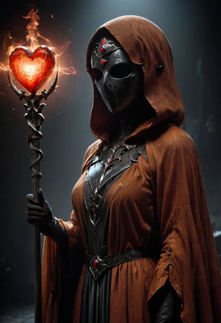AtomicHeartTwinsCosplay in absolute darkness, profoundly no light, holding black-pink heart shaped orbstaff,
pointed hat, translucent skin, Describe the captivating scene captured in the vintage photograph featuring a Bedouin artist skillfully swallowing a massive sword in the style of Final Fantasy, amidst a mesmerized audience. Provide details about the artist's attire, the sword's intricate design, and the expressions of the onlookers as they witness this extraordinary performance., amazing quality, masterpiece, best quality, hyper detailed, ultra detailed, UHD, perfect anatomy, portrait, dof, hyper-realism, majestic, awesome, inspiring, closeup, an weathered outworn old Fantasy cape, smooth, Closeup, by Dring, rust paint peelz, atmospheric haze, cinamatic composition, soft shadows, national geographic style