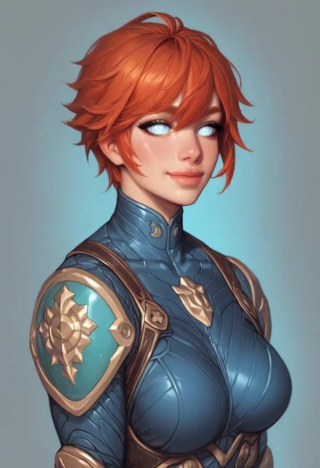 ((1girl, cute face, dynamic pose,
Glowing aura surrounding a futuristic character like the Nomad, clad in a futuristic detailed brown suit handmade, (((futuristic army vest armor))) patches on suit, redhead, long bangs, holographic blue light streaks, medium breasts, (big shining white eyes without pupils:1.5), dynamic pose)), coy smile
BREAK
((((full closed))))
score_9, score_8_up, score_7_up, score_6_up, source_cartoon, rating_explicit, Expressiveh, (((((upper body))))), dynamic pose, (in wastelands, sandstorm:1.3)