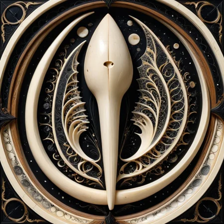 lazypos, made out of, ebony, ivory, scrimshaw, bone carving, black and white contrast, bone and wood textures, elegant and surreal design, ultra-luxury aesthetic, hyper-realistic reflections, aerodynamic shape, dramatic studio lighting, futuristic yet classical fusion, sdxl style, highly reflective surfaces