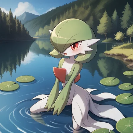 score_9, score_8_up, score_7_up, score_6_up, score_5_up, score_4_up, cartoony style
luminekoStyle,
gardevoir, green_hair, green_skin, hair_over_one_eye,
lake, water, wet, rating_explicit,