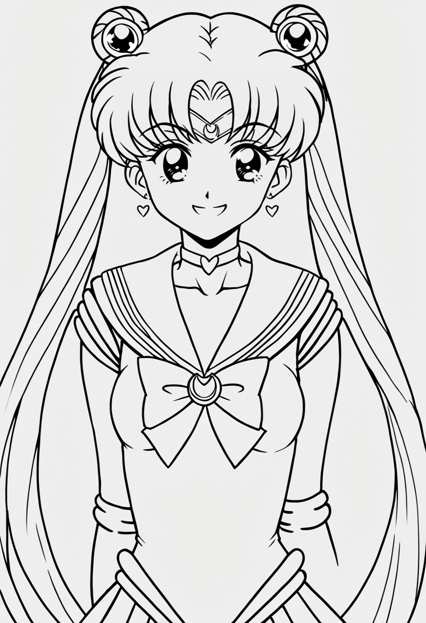 lineart, 1girl, <lora:LineArtF:0.85> small breasts, sailor moon, smile, upper body, 
(simple background),