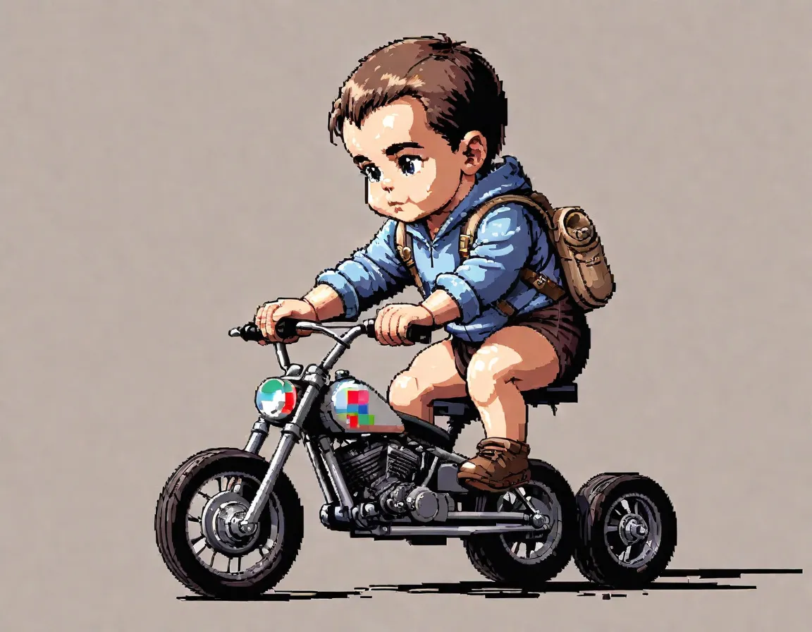 EGA pixel art demake of Baby with two wheels instead of hands.