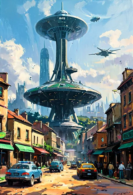 A new type of flying ship for sightseeing in the city of the future, 
Residents live in a sizable number of glass bubble capsules,
The alien colonial cities of the future look like towering ant nests built in Halfway underground in the Grand Canyon, glass dome, communications spire landmark, aircraft terminal, aerial mass transportation,
((The steel tower in the imperial capital of Star Wars, the Rubik's Cube and Golden Tower of the corporate headquarters in Blade Runner, The floating kingdom of Hayao Miyazaki's Castle in the Sky, the catacombs of Paris are full of skulls, Famous British architect Dream Detective)),
(futuristic:1.2), a huge military factory made of steel, glass, fog, sun, in the clouds, , futuristic military planes, moody tones, 
(real landscape:1.1), (blurred background:1.0), [buildings|vehicle|Crowd|buildings|trees|buildings|trees|vehicle|Crowd:0.7], (background, more_details:0.3) 
great lighting, stacked, vertical, futureskyline, Cyberpunk city, Office Buildingdark art impressionist painting