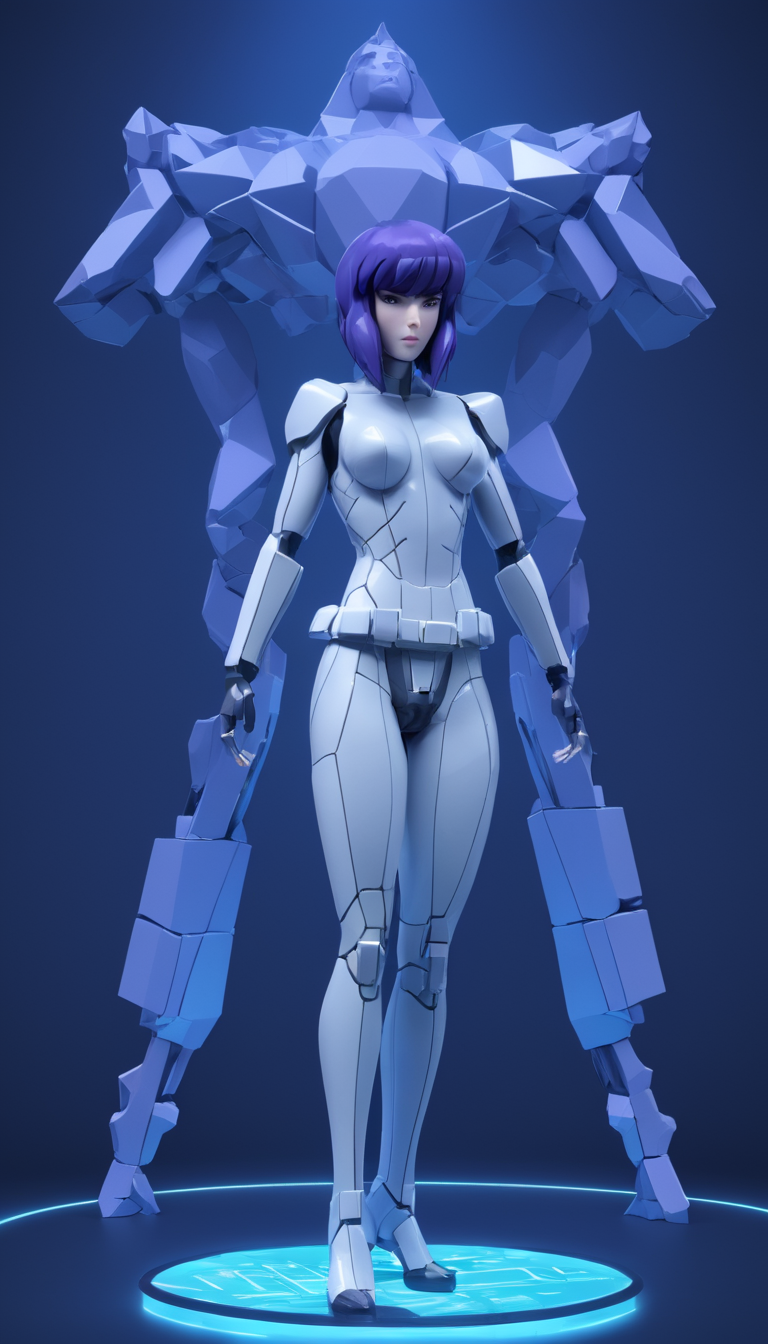 low-poly style Cinematic scene, Kusanagi Motoko, Ghost in the Shell, detailed background, masterpiece, best quality, high quality, highres, absurdres <lora:kusanagi_motoko:1> . low-poly game art, polygon mesh, jagged, blocky, wireframe edges, centered composition