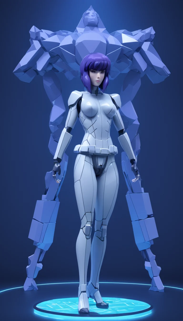 low-poly style Cinematic scene, Kusanagi Motoko, Ghost in the Shell, detailed background, masterpiece, best quality, high quality, highres, absurdres <lora:kusanagi_motoko:1> . low-poly game art, polygon mesh, jagged, blocky, wireframe edges, centered composition