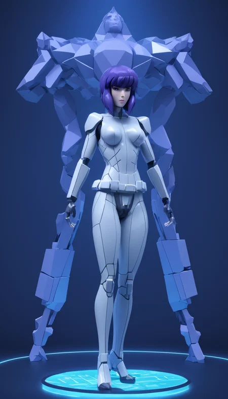 low-poly style Cinematic scene, Kusanagi Motoko, Ghost in the Shell, detailed background, masterpiece, best quality, high quality, highres, absurdres <lora:kusanagi_motoko:1> . low-poly game art, polygon mesh, jagged, blocky, wireframe edges, centered composition