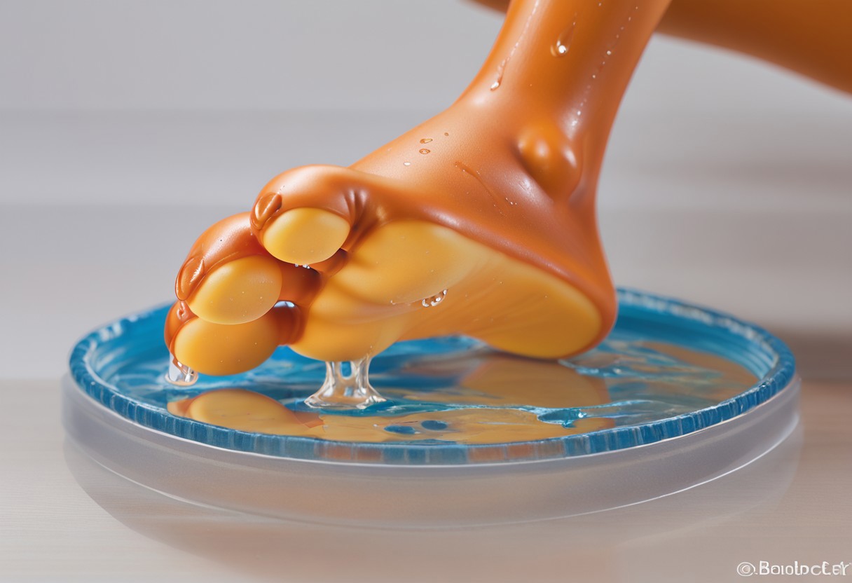 Bubsy, bob cat, barefoot, brown feet, yellow soles, foot focus, 3 toes, wet on feet, water, close up