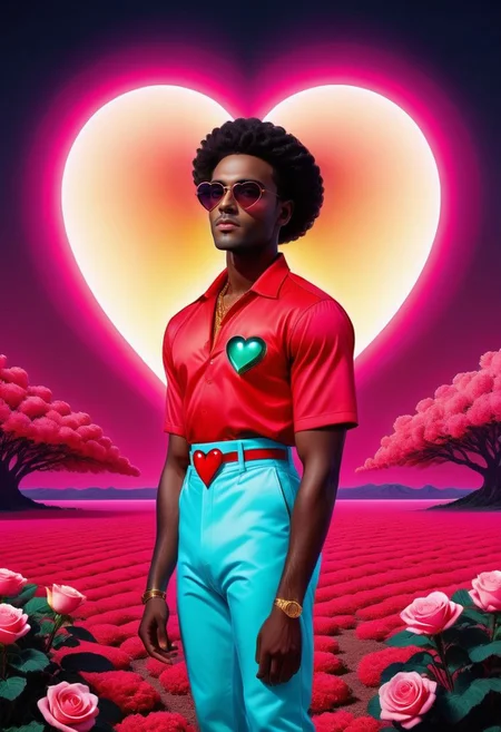 glamorous photo <lora:NeonHeartv4:0.8> medium shot, Neon Heart, a black man, dressed as a gardener . high fashion, luxurious, extravagant, stylish, sensual, opulent, elegance, stunning beauty, professional, high contrast, detailed
