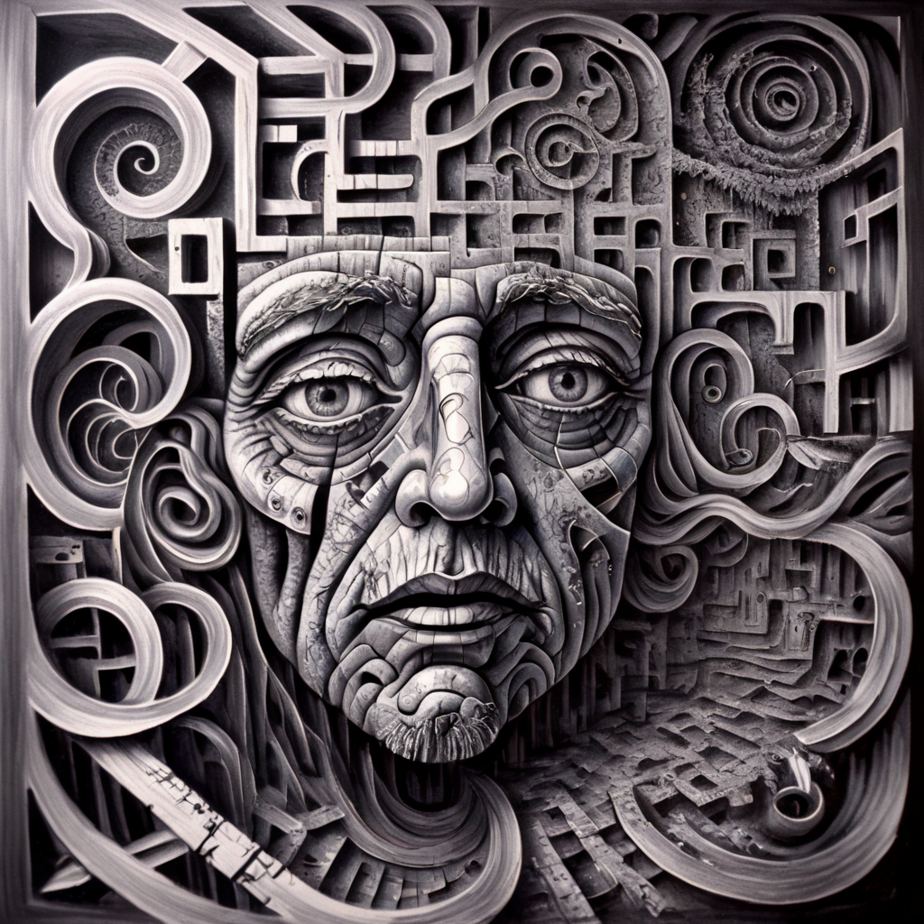 corcoc5s the face of an old artist made of puzzles and mazes, black ink, very detailed<lora:corcoc5s:1>