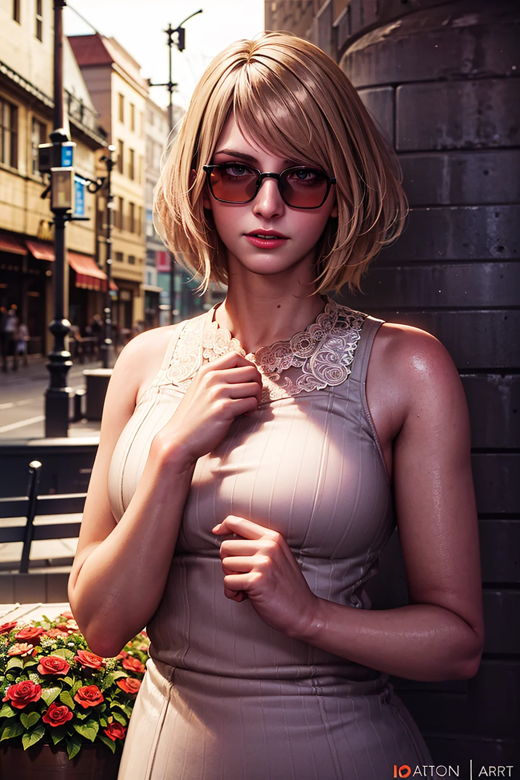1girl, portrait of shot of re4ashley, sunglasses, tight white dress, park, flowers, volumetric lighting, best quality, masterpiece, intricate details, tonemapping, sharp focus, hyper detailed, trending on Artstation, realistic, <lora:sxz-ashley-graham:0.6>