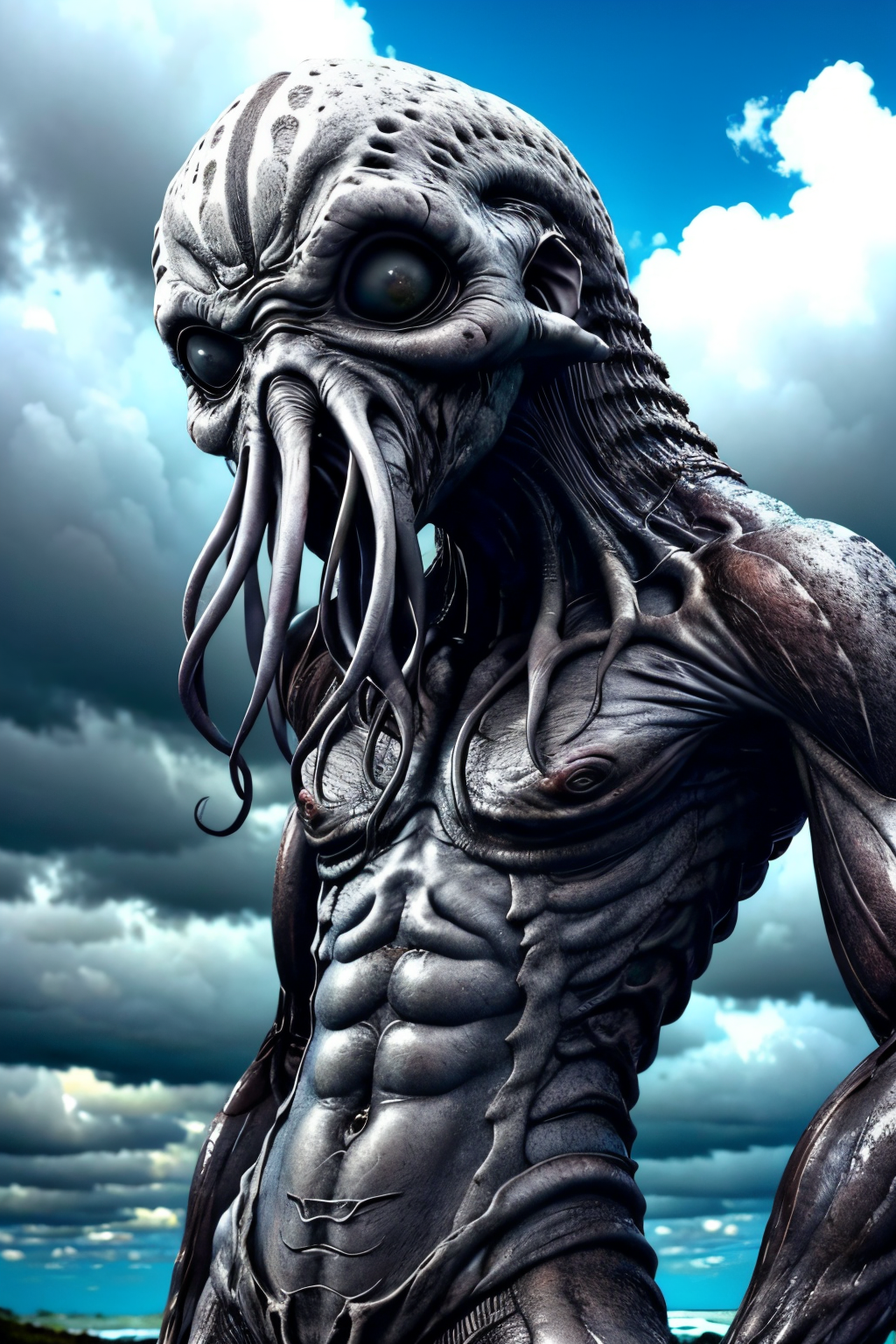 man,  tentacles, male_focus, upper_body, creature, tongue_out, cloudy_sky, <lora:EdobMonsterMale2_v2.0:0.8>