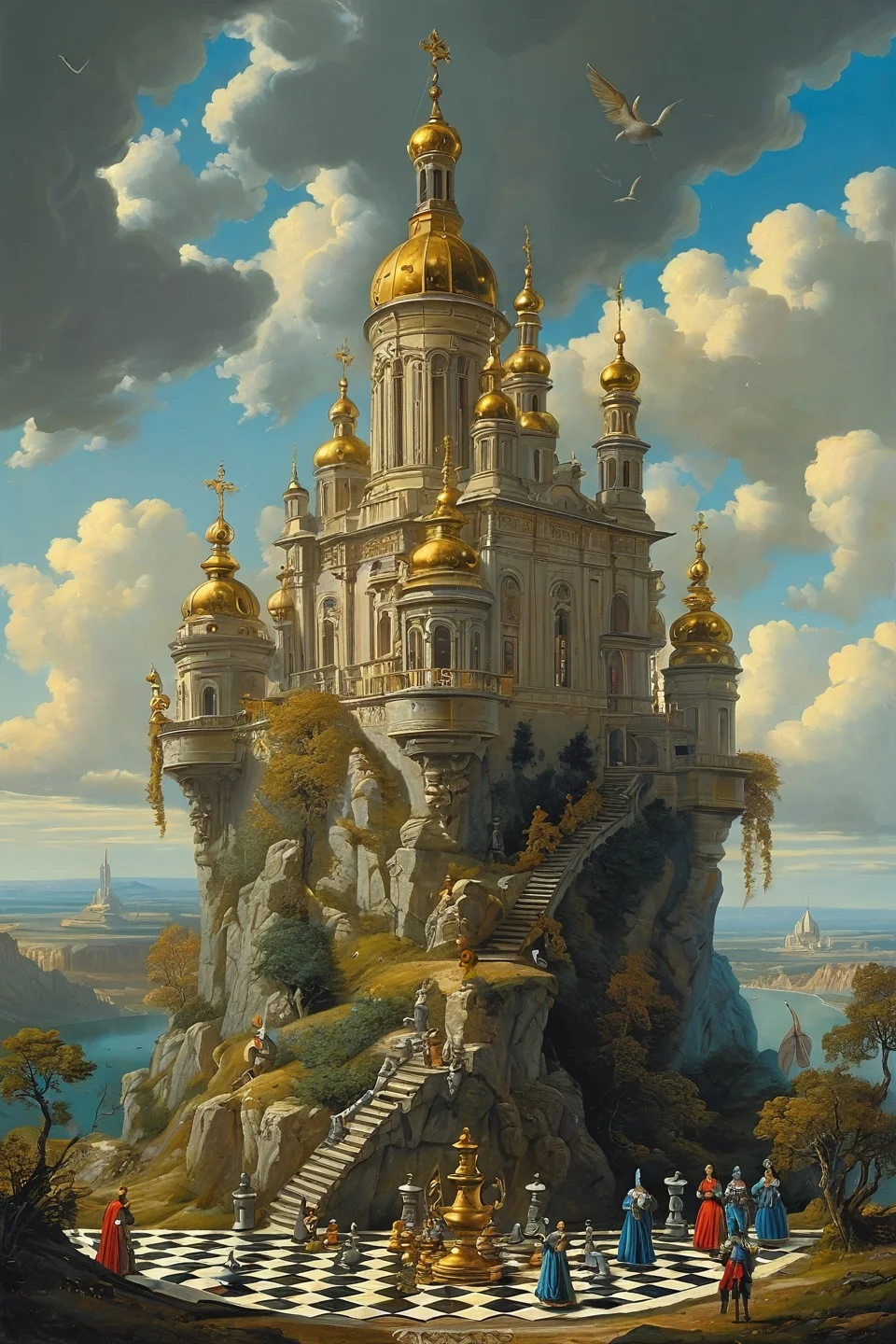 Baroque, Baroque, landscape,creator landscape, "two generals playing chess with toy army men, artwork by moebius, artgerm and artstation",
<lora:clear:0.15> style of Michael Cheval.
<lora:greg_rutkowski_xl_2:0.3> greg rutkowski,
clear <lora:tbh129-sdxl:0.3>,
<lora:extremely_detailed:0.7> extremely detailed ,
<lora:add-detail-xl:0.7>,, Fantasy painting art style, imaginative, dynamic composition, professional-grade execution, creates immersive world and landscape, painterly, epic, magical, dramatic, exuberant, grandeur, baroque art, oil painting art style from Renaissance period, masterful composition, Renaissance mood, renaissance oil painting, brush strokes, dramatic, exuberant, grandeur, baroque art
