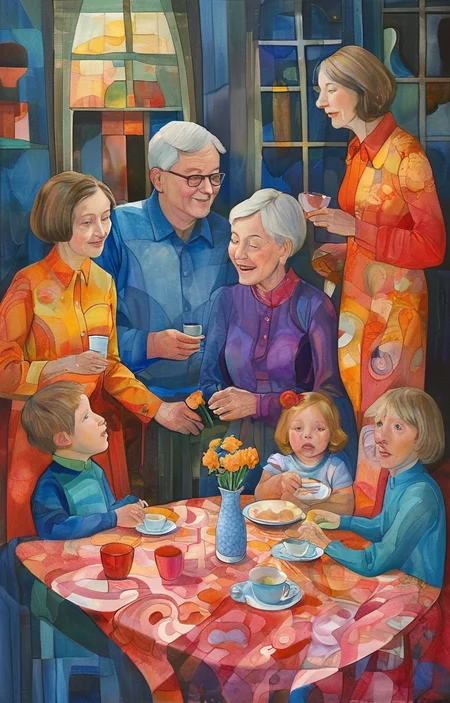 masterpiece,best quality,<lora:tbh256-sdxl:0.9>,illustration,style of Alida Akers portrait of family