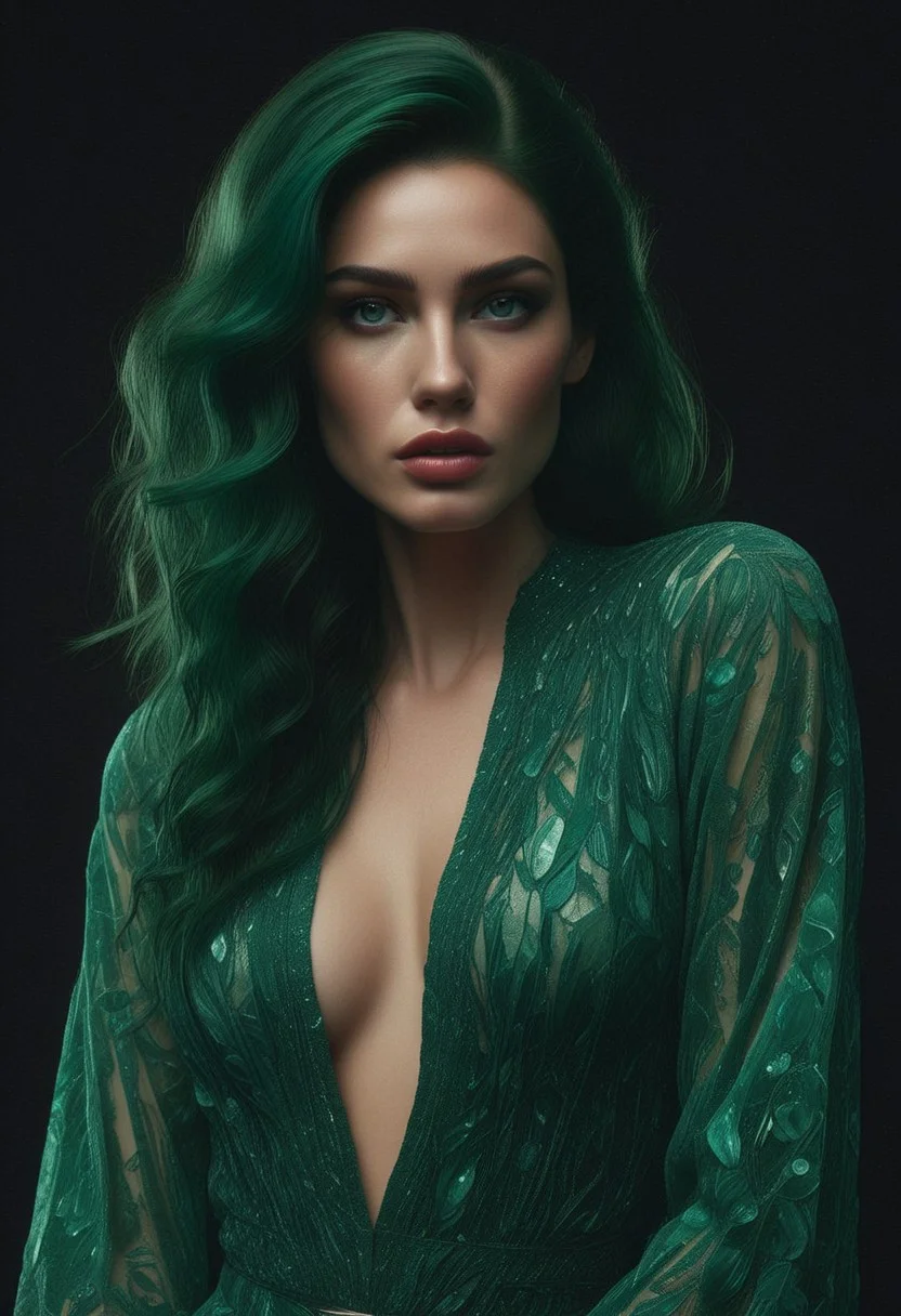 (Soft Lighting Photography by Mimoza Veliu and Mario Giacomelli:1.4),NSFW, upper body, minimalist illustration, one woman, emerald hair, seductive, charming woman, charmful looking, captivating, see through loose wet red blouse, cleavage, minimalist, slender frame, detailed , style of malcolm liepke,film grain, cinematic film still, highly detailed, high budget, cinemascope, epic, OverallDetail, gorgeous, photorealistic, candid camera, color graded cinematic, eye catchlights, atmospheric lighting, imperfections, natural,emeraldmorph