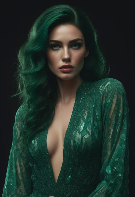 (Soft Lighting Photography by Mimoza Veliu and Mario Giacomelli:1.4),NSFW, upper body, minimalist illustration, one woman, emerald hair, seductive, charming woman, charmful looking, captivating, see through loose wet red blouse, cleavage, minimalist, slender frame, detailed , style of malcolm liepke,film grain, cinematic film still, highly detailed, high budget, cinemascope, epic, OverallDetail, gorgeous, photorealistic, candid camera, color graded cinematic, eye catchlights, atmospheric lighting, imperfections, natural,emeraldmorph