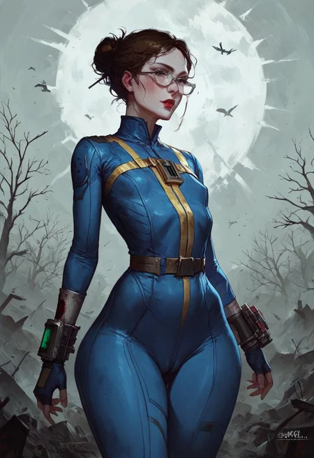 score_9, score_8_up, score_7_up, Expressiveh,
BREAK 1girl, 20 year old, petite, wearing a vault tec fallout vault suit, pipboy3000, fallout, harsh sunlight, standing, posing shyly in the wasteland,randome pose, brown hair, hairbun, scientist glasses, hourglass figure, huge ass, flat chest, cameltoe,