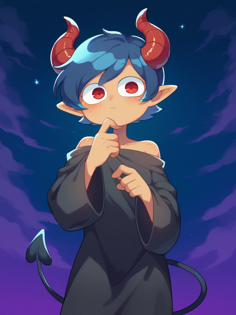 score_9, score_8_up, score_7_up, source_anime, BREAK
1girl, solo,  <lora:Miwako:1> <lora:ZukoXL:0.8> zukoko, blue hair, demon tail, freckles, curled horns, red eyes, horns, short hair, pointy ears, red horns,