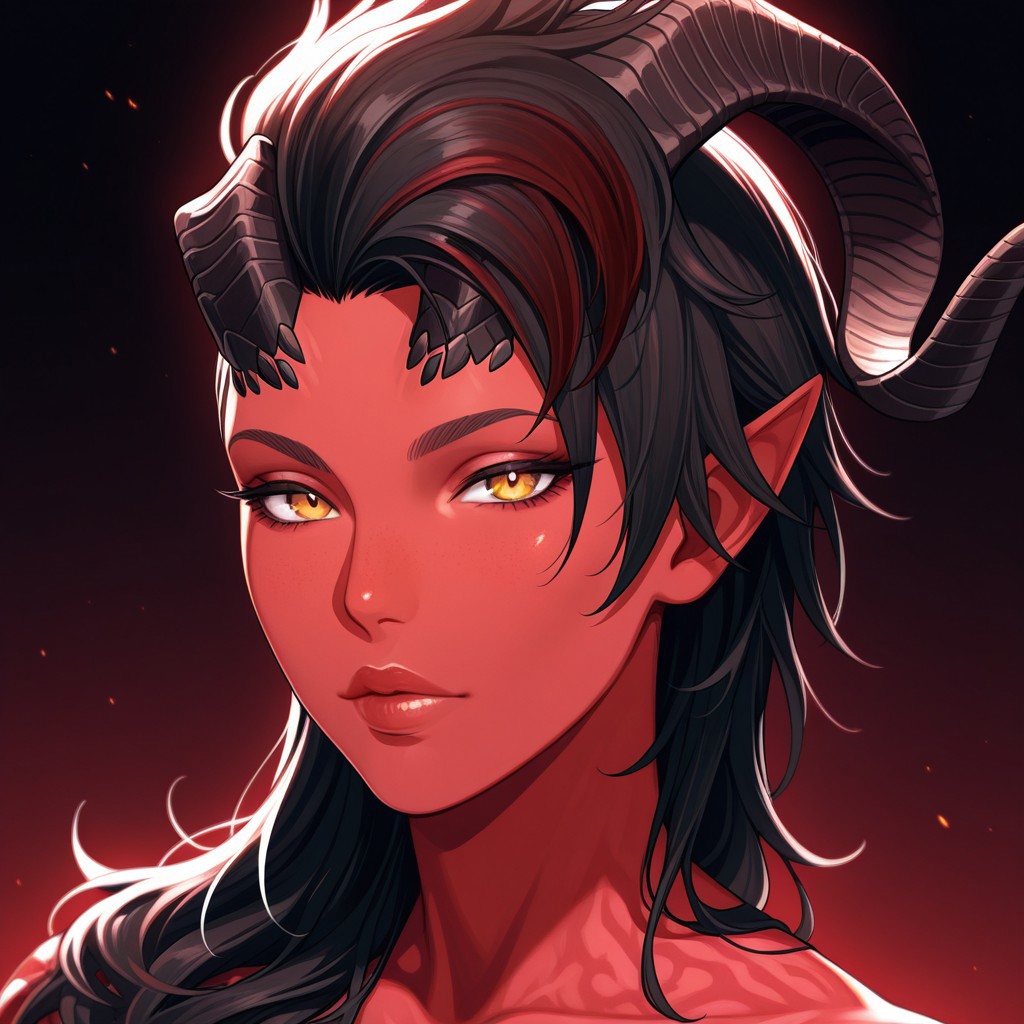 masterpiece, best quality, absurdres, highres,
<lora:ILBGKarlach:1.0>
BGKarlach, 1girl, demon horns, black hair, long hair, red skin, detailed eyes, detailed lips, luscious lips, glossy lips, looking at viewer, portrait
