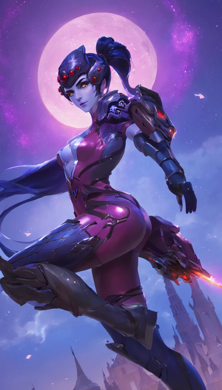 ethereal fantasy concept art of Cinematic scene, hero view, Widowmaker, Overwatch <lora:widowmaker_xl_v1:1>, action pose, detailed background, masterpiece, best quality, high quality, absurdres . magnificent, celestial, ethereal, painterly, epic, majestic, magical, fantasy art, cover art, dreamy