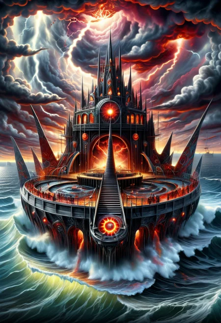 DonMD347hM374lXL hyper detailed masterpiece, dynamic realistic digital art, awesome quality,reactive seaside resort,somber city,magical circle ingress crepuscular rays,mammatus clouds, passionate,plentiful,exosphere,panoramic views,urban,graffiti,piercing <lora:DonMD347hM374lXL:1>