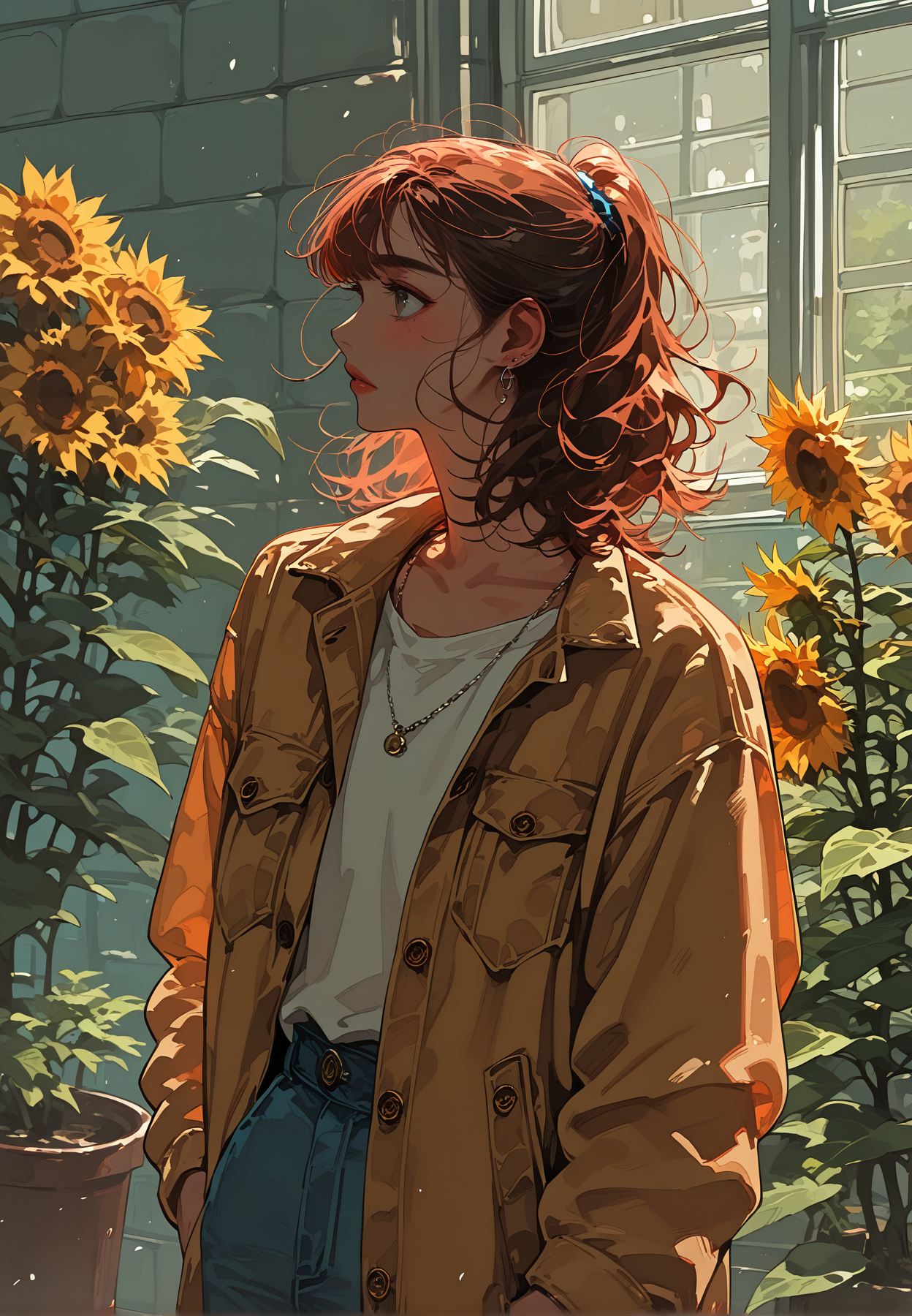 1girl,   brown hair,  medium hair,       brown skin,   
BREAK   1girl, sideways glance,         
BREAK                    street fashion, kpop idol,  flower, leaf, potted plant, sunflower,       
BREAK general, masterpiece, best quality, absurdres, highres, newest, <lora:VICE_v2.0:0.85>