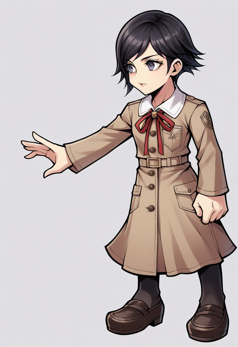 score_9, score_8_up, score_7_up, source_anime BREAK 1girl, solo,
 <lora:zs_YokoXL:1> yokosmtvv, short hair, black hair, swept bangs, brown uniform, red neck ribbon, skirt, black pantyhose
 <lora:zs_OperaOmniaStyleXL:1> operaomniastyle, full body, white background