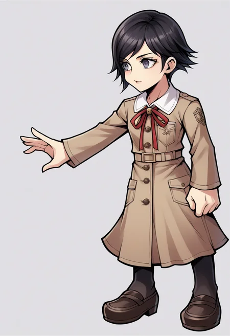 score_9, score_8_up, score_7_up, source_anime BREAK 1girl, solo,
 <lora:zs_YokoXL:1> yokosmtvv, short hair, black hair, swept bangs, brown uniform, red neck ribbon, skirt, black pantyhose
 <lora:zs_OperaOmniaStyleXL:1> operaomniastyle, full body, white background