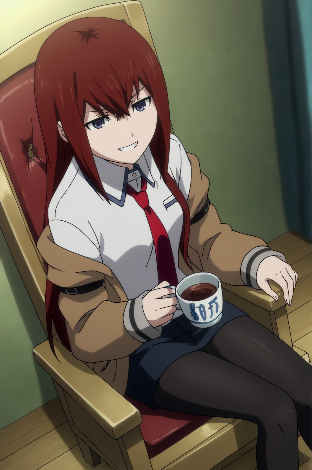 score_9, score_8_up, score_7_up,anime_source, source_anime, best background, detailed background, anime screencap,  Makise Kurisu, Main Outfit, solo, dynamic angle, naughty face, indoors, throne, sitting, grin, drinking, cup,  <lora:JN_Makise_Kurisu:0.8>