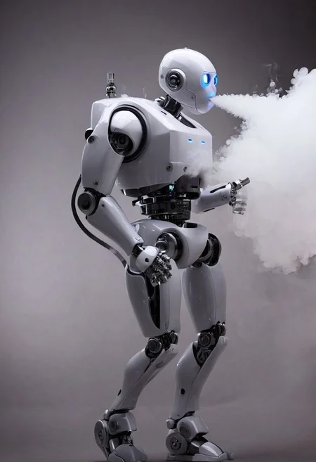 <lora:VapeXL-08:1.0> VapeXL, robot blowing smoke