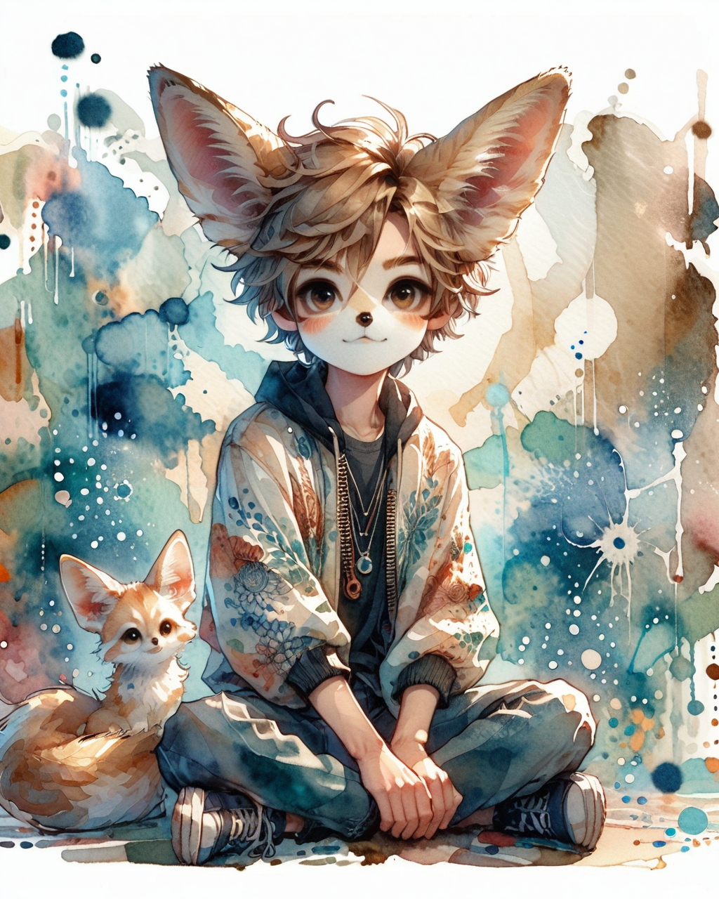 score_9, score_8_up, score_7_up, intricate details, rating_safe,
<lora:SoftWatercolors:1>, SoftWaterColor, 1boy(,
fennec, 
full body, looking at the viewer, solo, friendly expression), detailed background, depth of field, subsurface scattering, 
<lora:ral-chrosc-clr:0.3>, ral-chrosc-clr,
<lora:xl_more_art-full_v1:0.3>,
<lora:add-detail-xl:0.3>