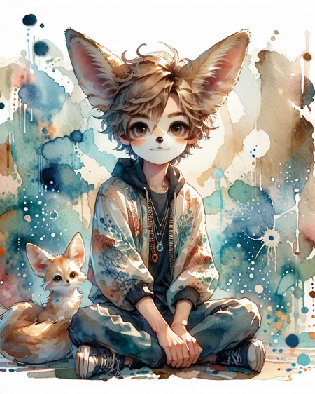 score_9, score_8_up, score_7_up, intricate details, rating_safe,
<lora:SoftWatercolors:1>, SoftWaterColor, 1boy(,
fennec,
full body, looking at the viewer, solo, friendly expression), detailed background, depth of field, subsurface scattering,
<lora:ral-chrosc-clr:0.3>, ral-chrosc-clr,
<lora:xl_more_art-full_v1:0.3>,
<lora:add-detail-xl:0.3>