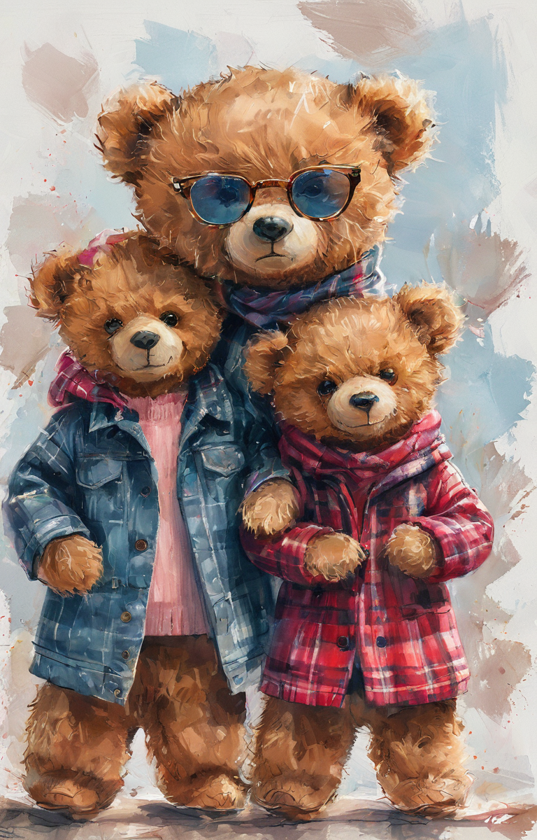 masterpiece,best quality,<lora:tbh37-sdxl:0.9>,illustration,teddy bear, portrait of family