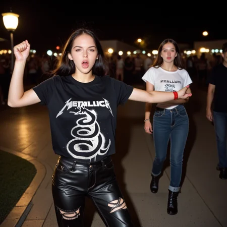 anime artwork 1girl, wearing a Metallica t-shirt, metallica logo, metallica_coffin design, she has black jeans, boots, she is at a night party, ultra quality, ultra detailed, 8k , kxkx,
metallica_black, mtbl <lora:Rock__Metal_T-shirts_Metallica_-_Black_-_Pony_-000010:1> . anime style, key visual, vibrant, studio anime, highly detailed