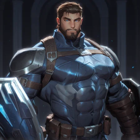 <lora:captainaiw_ill:.75> multicolored armor, short hair, gloves, leather, shield, blue eyes, brown hair,
aixiwuganda_(20222192), (artist:niichi \(niichi21\):0.5), (artist:jezz mons art:0.8), (artist:my eight:0.8), solo,
solo, muscular male, bara, mature, asian, hairy, hairy body, (very short hair), male focus,
very awa, masterpiece, best quality, absurdres, newest, perfect quality, detailed background, intricate details,
<lora:slider_Body Type_alpha1.0_rank4_noxattn_last:3><lora:style_Anime Summer Days 2 Style SDXL_LoRA_Pony Diffusion V6 XL:.6><lora:style_Low-Key Lighting Style - pony:.5>, DARK, DARK BACKGROUND, LOW-KEY LIGHTING <lora:slider_cfg_scale_boost:.7>