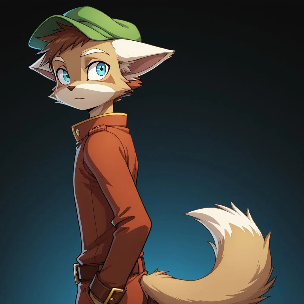 Bill,1boy,furry,solo,blue eyes,brown hair,hat,animal ears,tail,